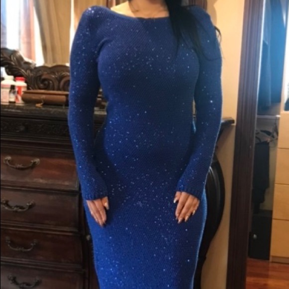 Classy and Elegant Blue Sequin Dress - Picture 4 of 6